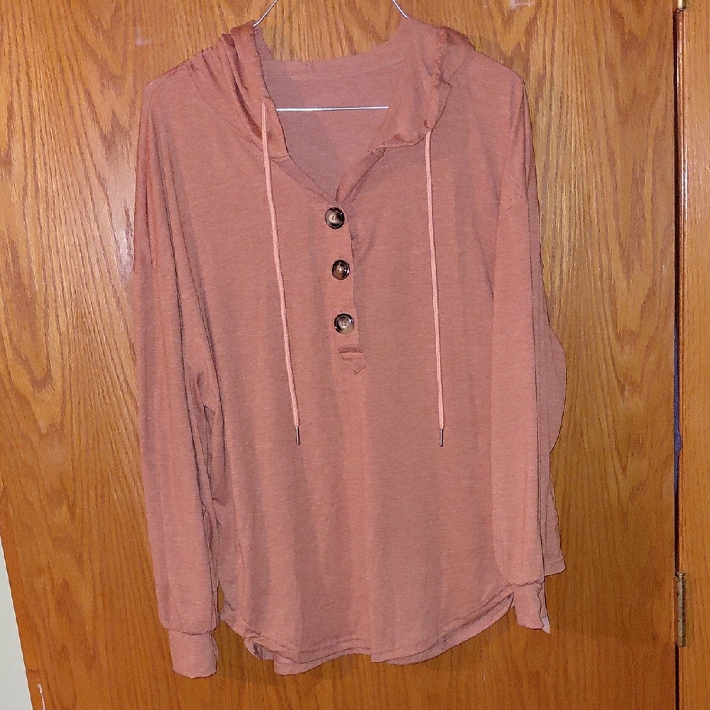 Women's Casual Button-Up Hoodie - Orange